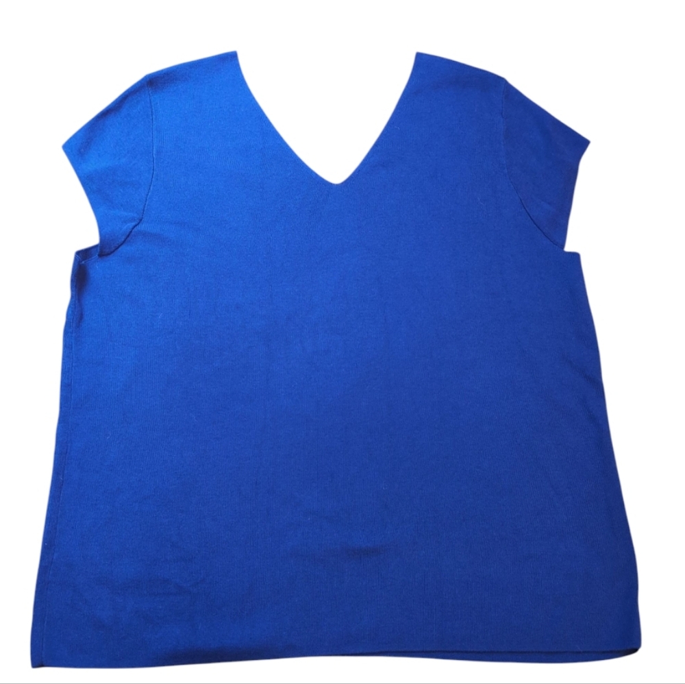 Talbots Woman Cap Sleeve Sweater, V-neck Cotton, Sleeveless, 2X, Soft Blue Top - Picture 3 of 11